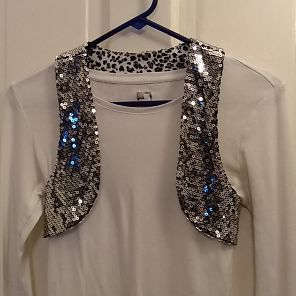 Silver , Sequined Vest, Child Medium